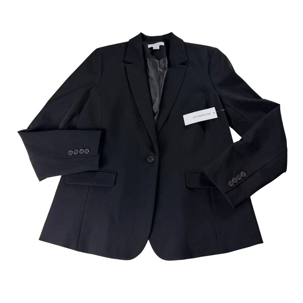 Liz Claiborne Womens Black Single Button Blazer Suit Jacket Size 12 NWT 814-1125
